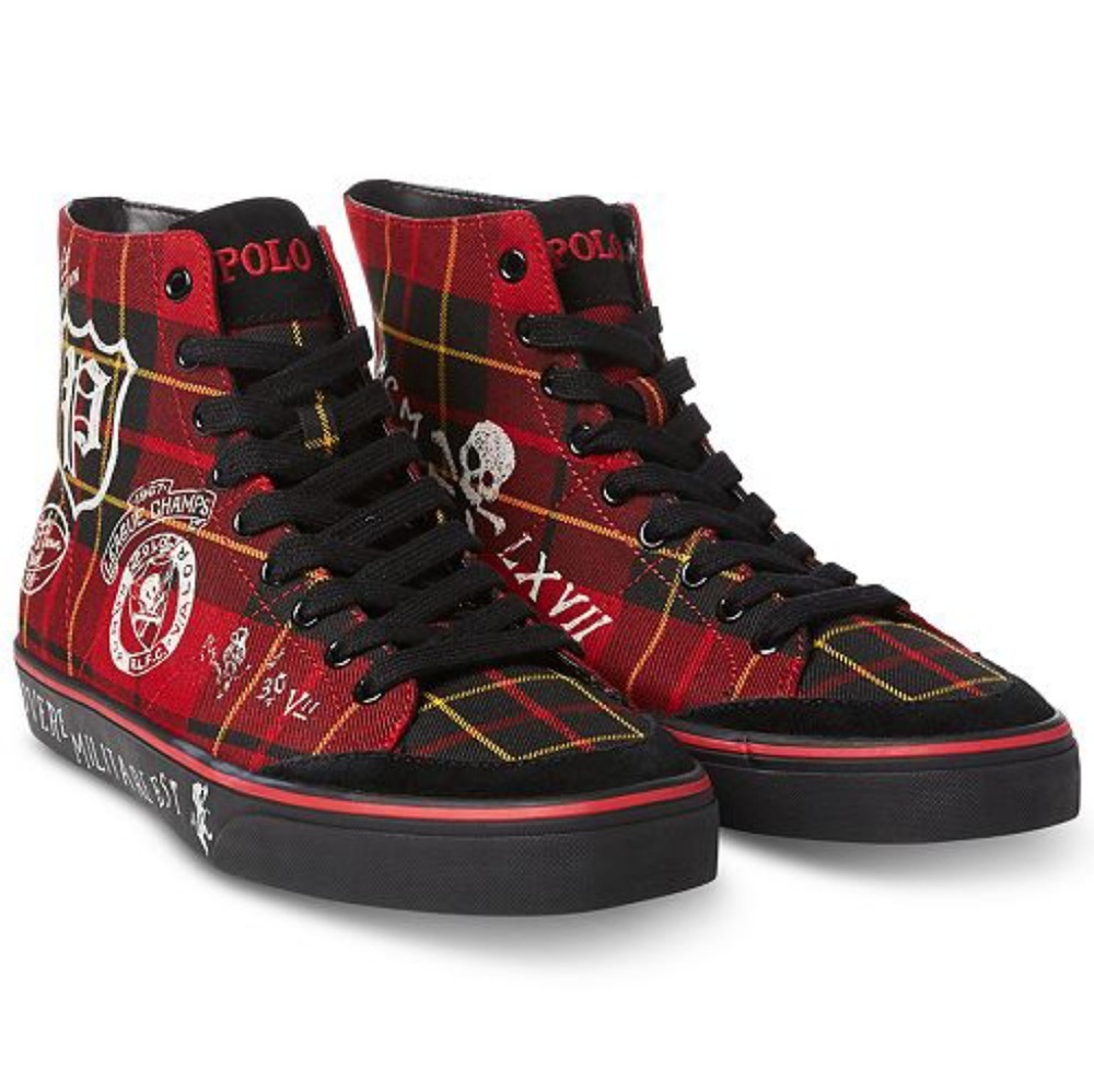 POLO RL SOLOMON Red Tartan Plaid Hi Top Sneakers
